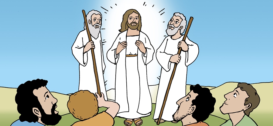 Przemienienie: Uczniowie widzą Jezusa ukazującego całą swoją boską chwałę